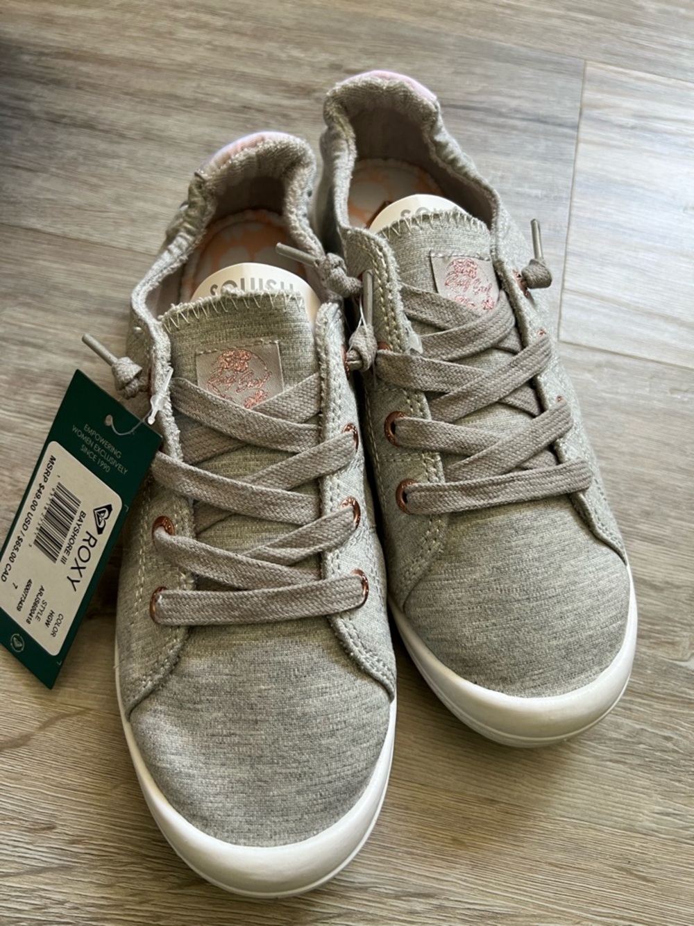 NWT! Roxy Bayshore Gray Knit Sneakers with Pink Accents